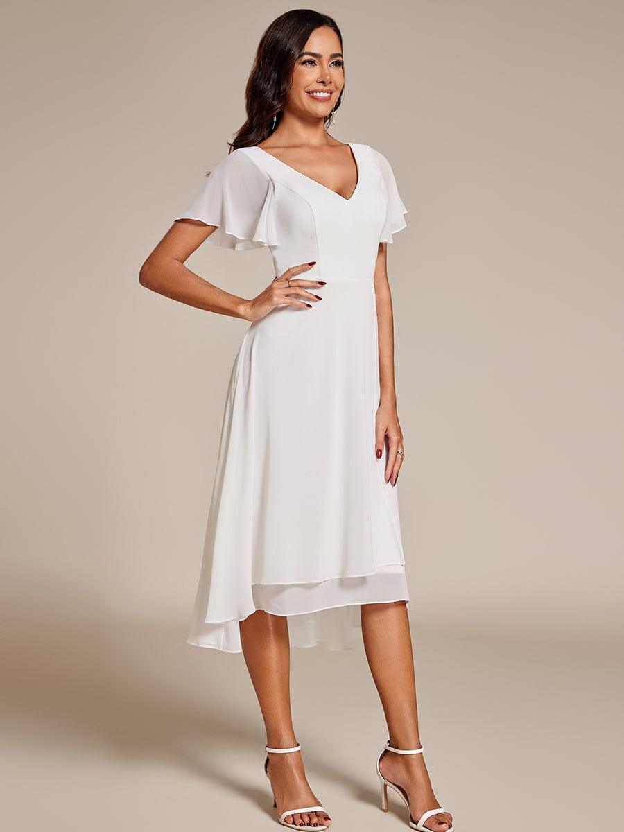 ever AALIA|Flowing Chiffon V-Neck Ruffle Sleeves Wedding Guest Dress