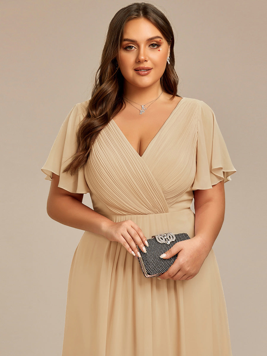 ever FAYE|Elegant V-Neck Flowy High-Low Short Sleeve Wedding Guest Dress