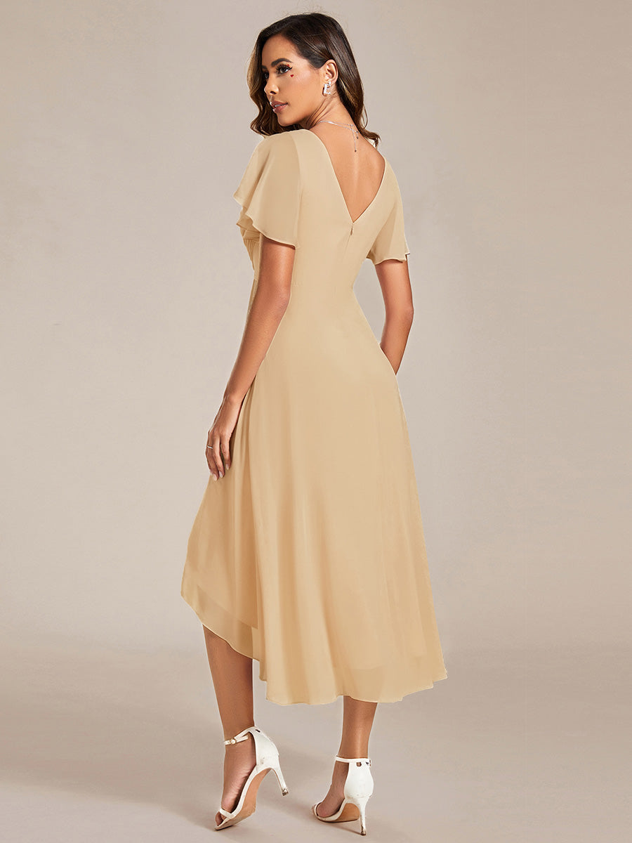 ever FAYE|Elegant V-Neck Flowy High-Low Short Sleeve Wedding Guest Dress