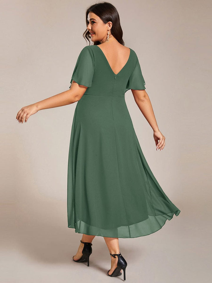 ever FAYE|Elegant V-Neck Flowy High-Low Short Sleeve Wedding Guest Dress