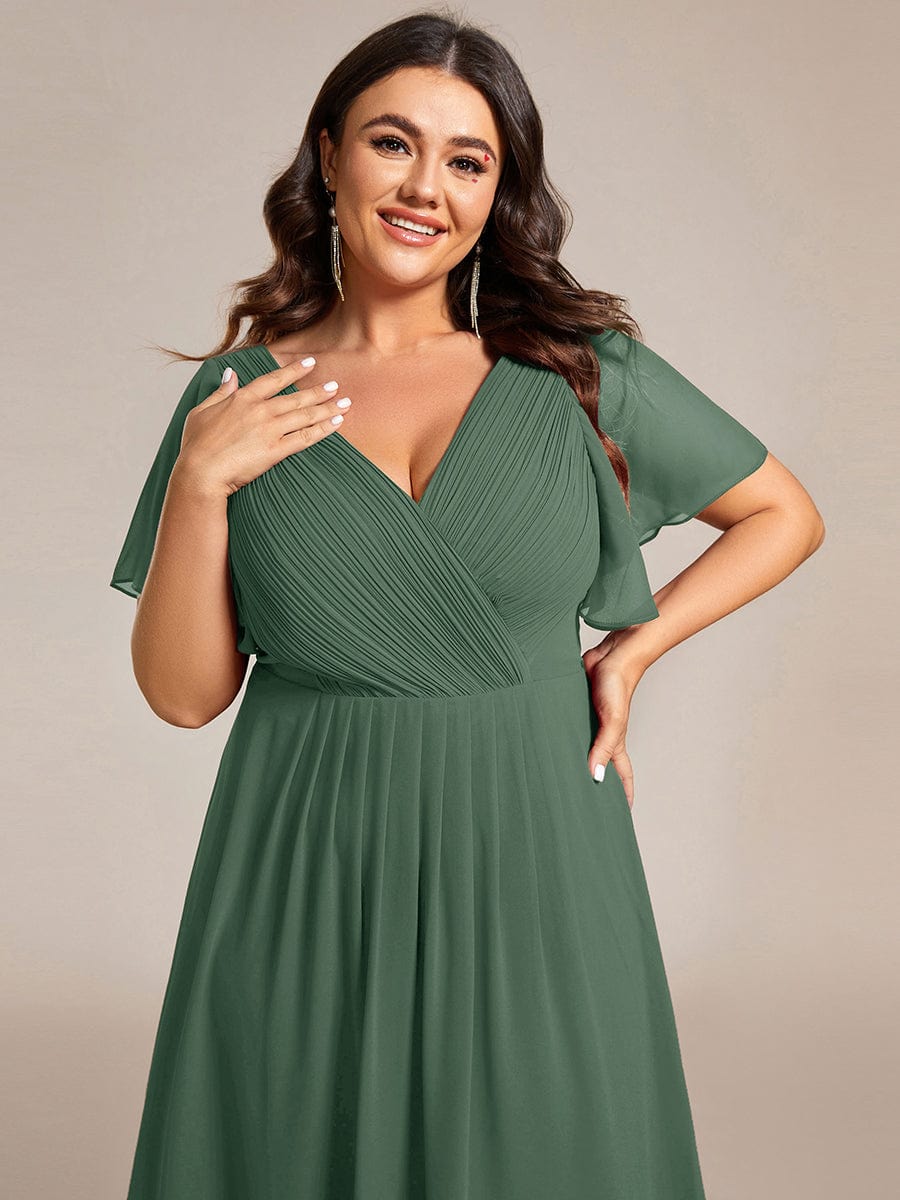 ever FAYE|Elegant V-Neck Flowy High-Low Short Sleeve Wedding Guest Dress