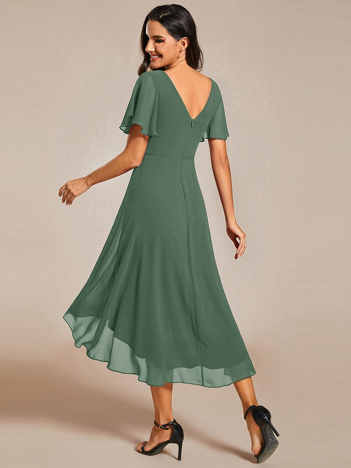 ever FAYE|Elegant V-Neck Flowy High-Low Short Sleeve Wedding Guest Dress
