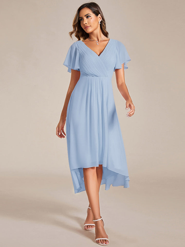 ever FAYE|Elegant V-Neck Flowy High-Low Short Sleeve Wedding Guest Dress