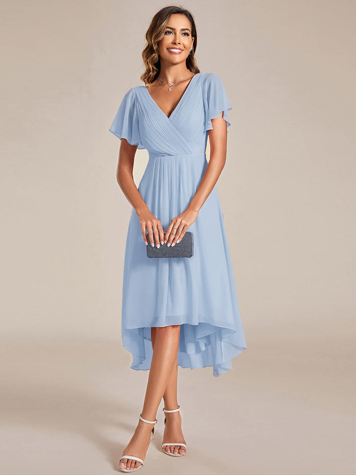 ever FAYE|Elegant V-Neck Flowy High-Low Short Sleeve Wedding Guest Dress
