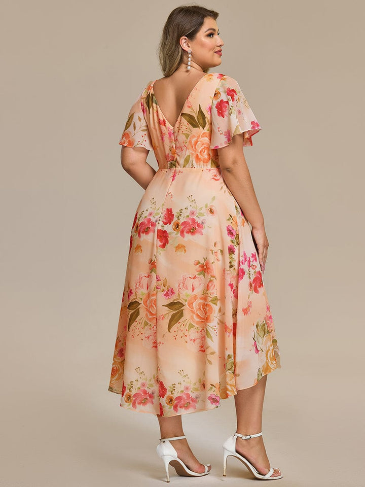ever FAYE|Elegant V-Neck Flowy High-Low Short Sleeve Wedding Guest Dress