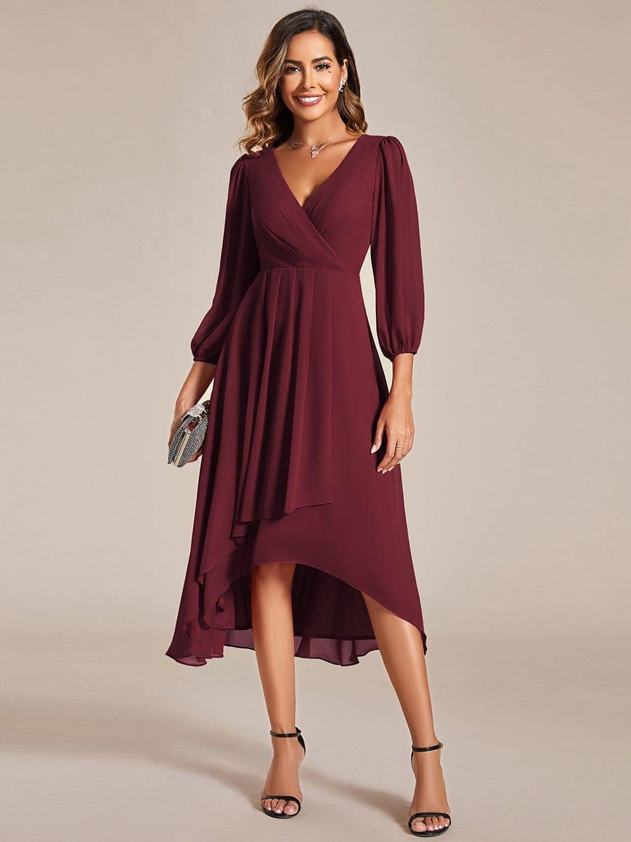 ever BRIAR|3/4 Sleeves Asymmetrical Hem A-Line Midi Wedding Guest Dress