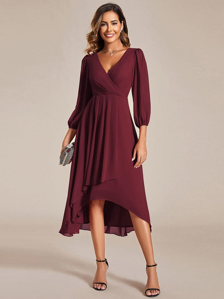 ever BRIAR|3/4 Sleeves Asymmetrical Hem A-Line Midi Wedding Guest Dress