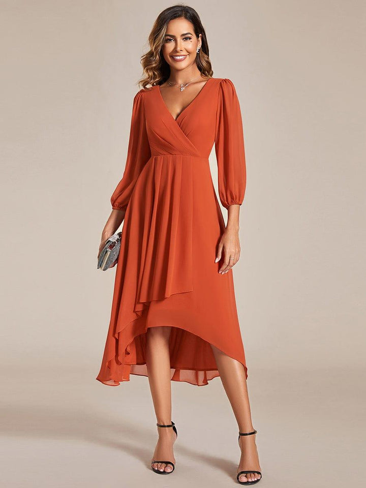 ever BRIAR|3/4 Sleeves Asymmetrical Hem A-Line Midi Wedding Guest Dress