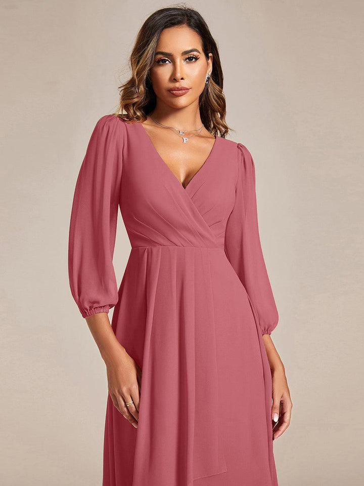 ever BRIAR|See-Through 3/4 Sleeves V-Neck A-Line Chiffon Wedding Guest Dress