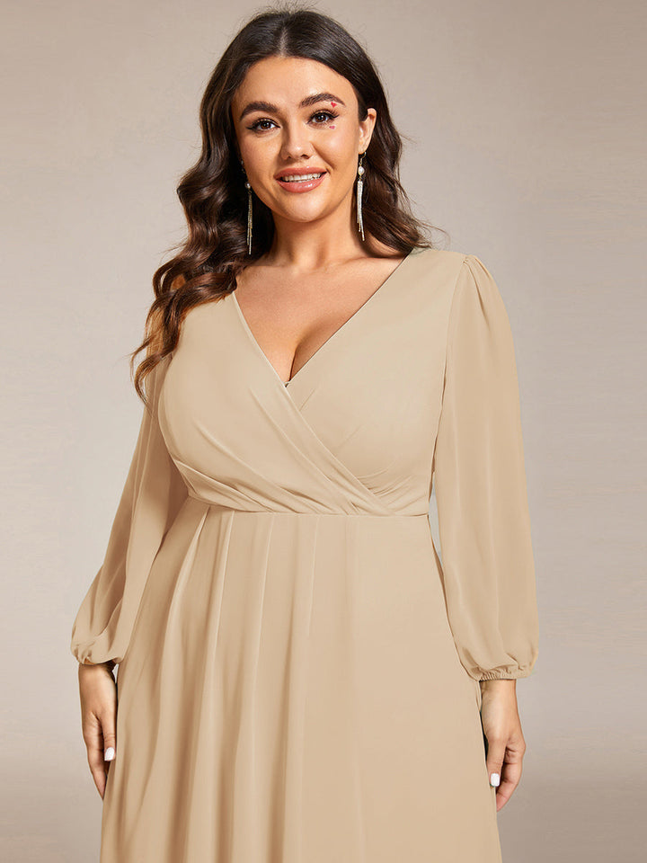 ever BRIAR|See-Through 3/4 Sleeves V-Neck A-Line Chiffon Wedding Guest Dress