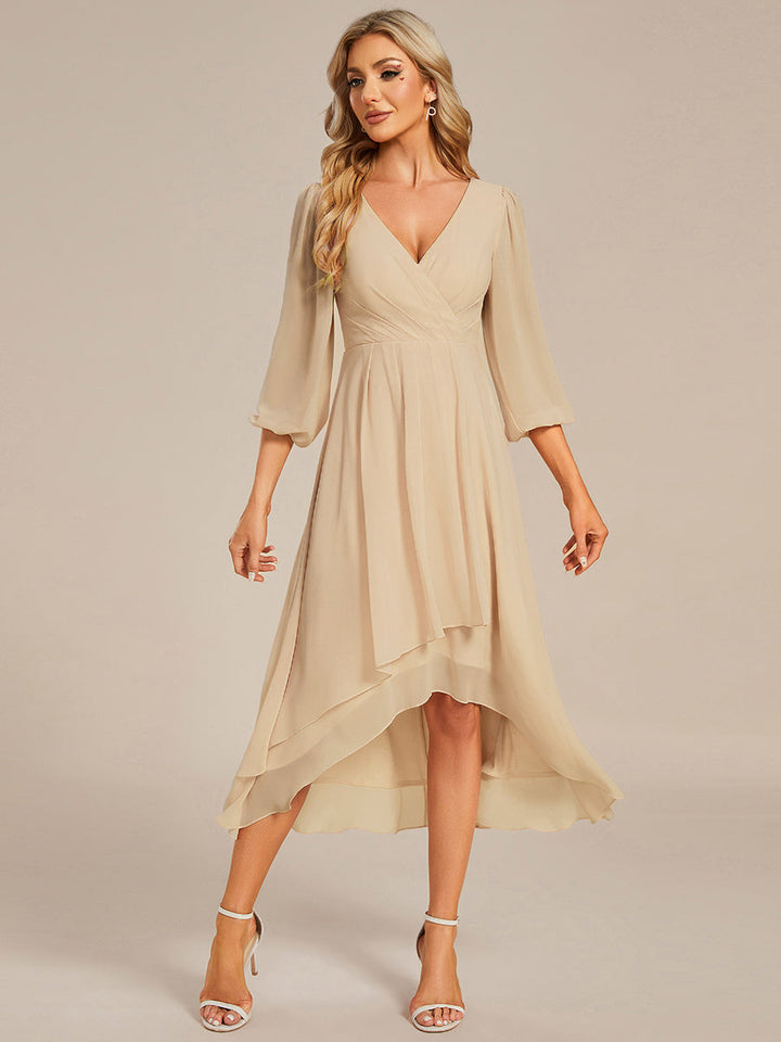 ever BRIAR|See-Through 3/4 Sleeves V-Neck A-Line Chiffon Wedding Guest Dress