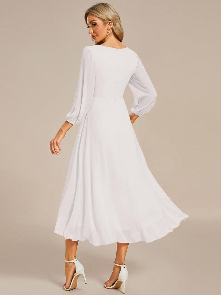 ever BRIAR|See-Through 3/4 Sleeves V-Neck A-Line Chiffon Wedding Guest Dress