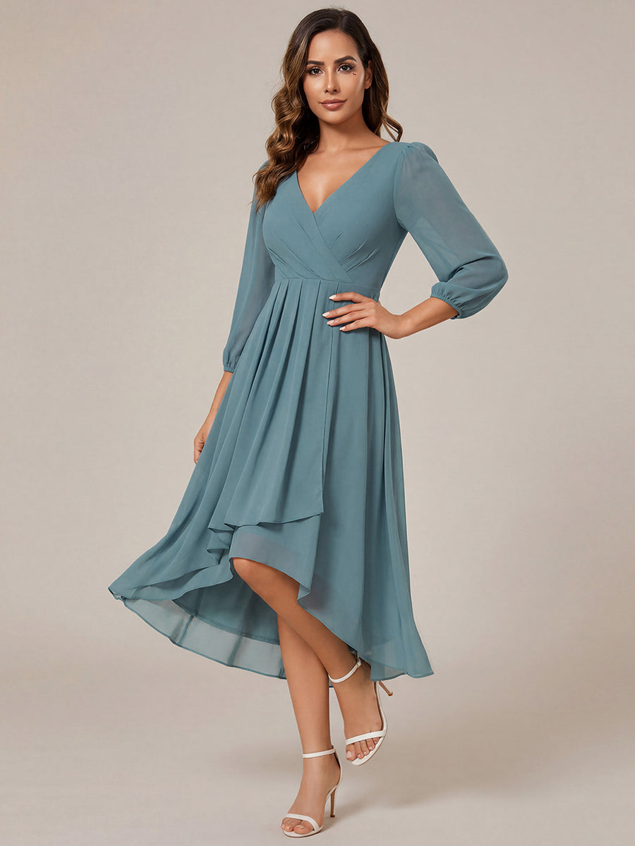 ever BRIAR|3/4 Sleeves Asymmetrical Hem A-Line Midi Wedding Guest Dress