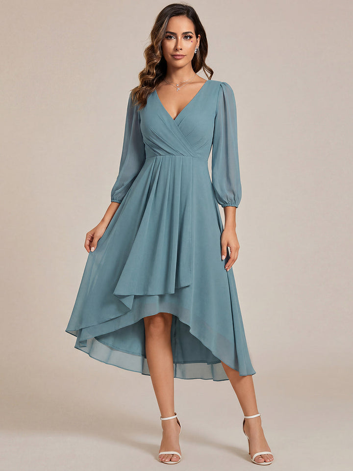 ever BRIAR|3/4 Sleeves Asymmetrical Hem A-Line Midi Wedding Guest Dress