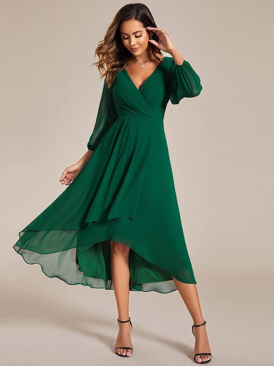ever BRIAR|3/4 Sleeves Asymmetrical Hem A-Line Midi Wedding Guest Dress