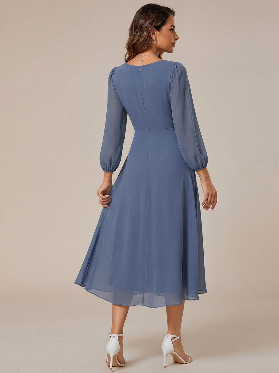 ever BRIAR|3/4 Sleeves Asymmetrical Hem A-Line Midi Wedding Guest Dress