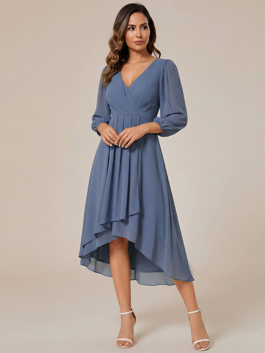 ever BRIAR|3/4 Sleeves Asymmetrical Hem A-Line Midi Wedding Guest Dress