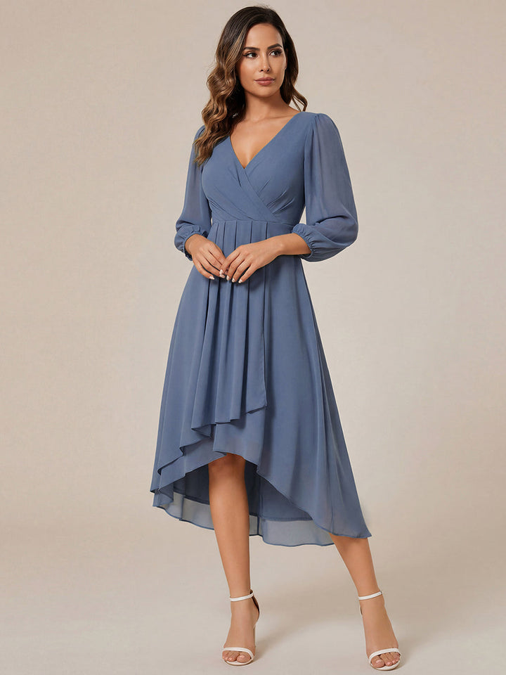 ever BRIAR|3/4 Sleeves Asymmetrical Hem A-Line Midi Wedding Guest Dress