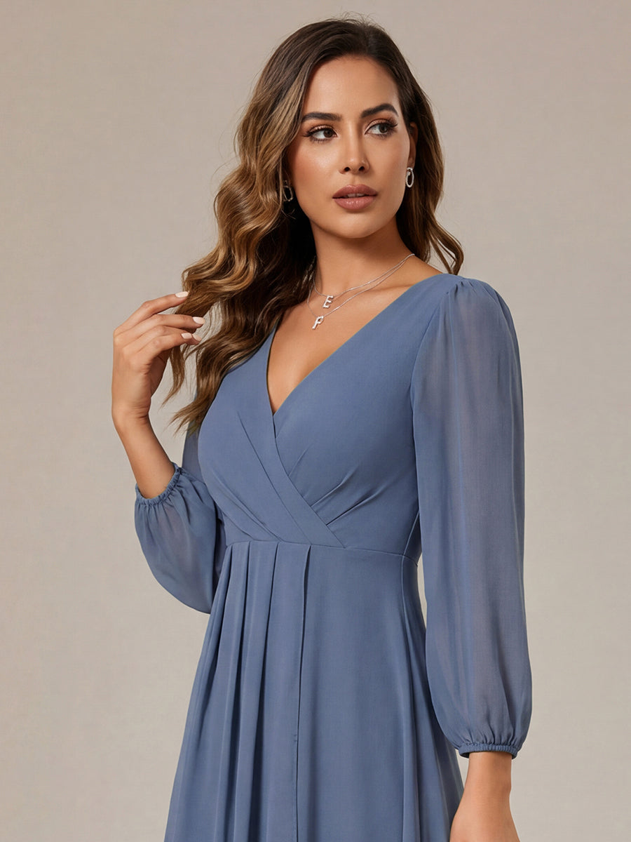 ever BRIAR|3/4 Sleeves Asymmetrical Hem A-Line Midi Wedding Guest Dress