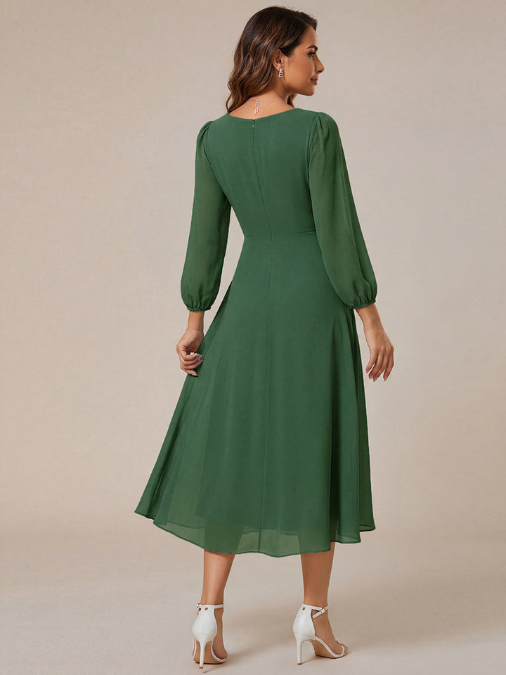 ever BRIAR|3/4 Sleeves Asymmetrical Hem A-Line Midi Wedding Guest Dress