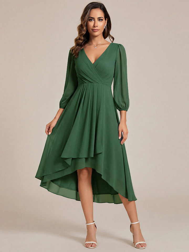 ever BRIAR|3/4 Sleeves Asymmetrical Hem A-Line Midi Wedding Guest Dress