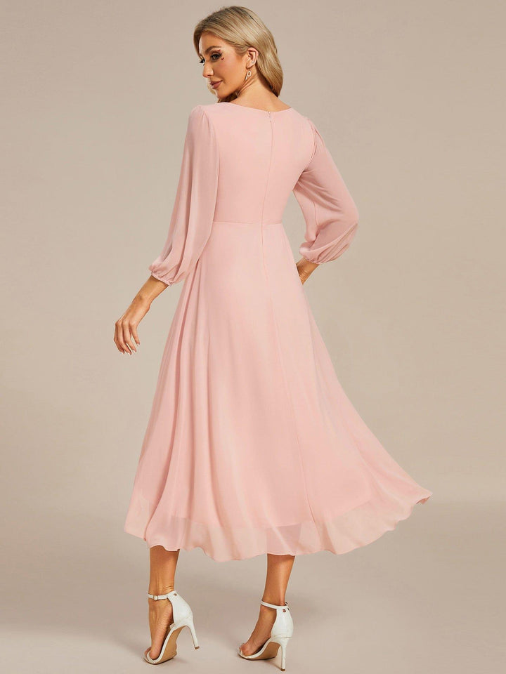 ever BRIAR|3/4 Sleeves Asymmetrical Hem A-Line Midi Wedding Guest Dress