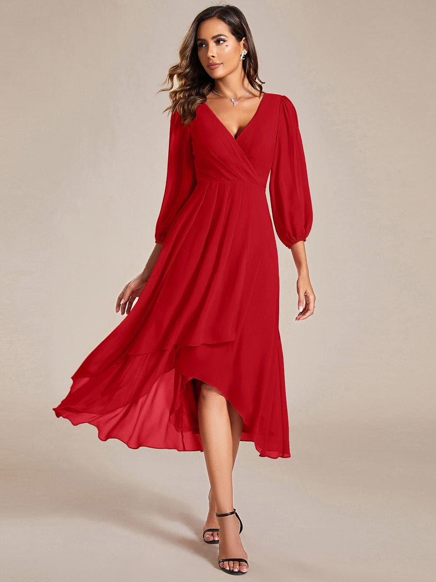 ever BRIAR|See-Through 3/4 Sleeves V-Neck A-Line Chiffon Wedding Guest Dress
