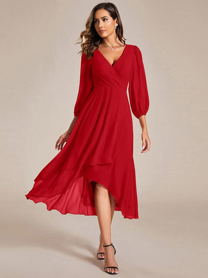 ever BRIAR|See-Through 3/4 Sleeves V-Neck A-Line Chiffon Wedding Guest Dress