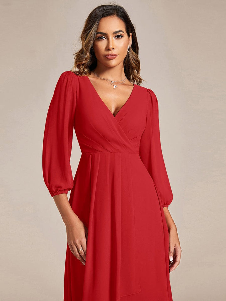 ever BRIAR|See-Through 3/4 Sleeves V-Neck A-Line Chiffon Wedding Guest Dress