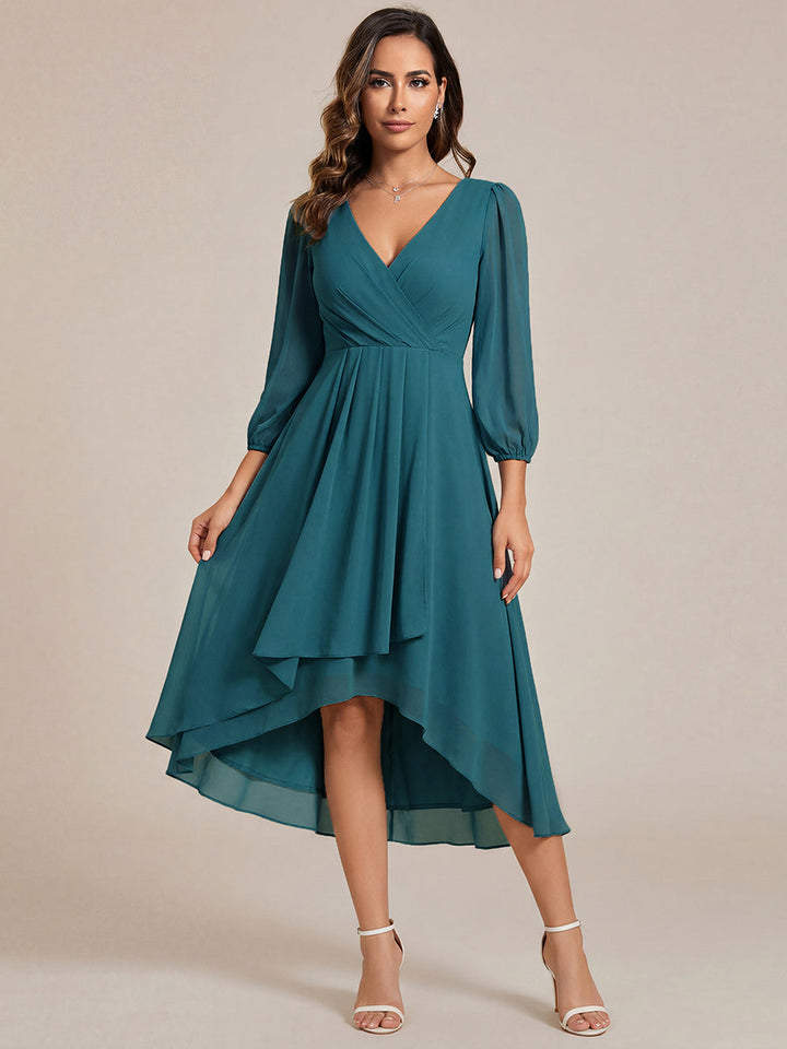 ever BRIAR|3/4 Sleeves Asymmetrical Hem A-Line Midi Wedding Guest Dress