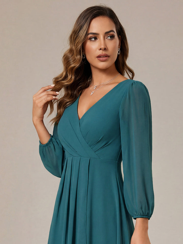 ever BRIAR|3/4 Sleeves Asymmetrical Hem A-Line Midi Wedding Guest Dress