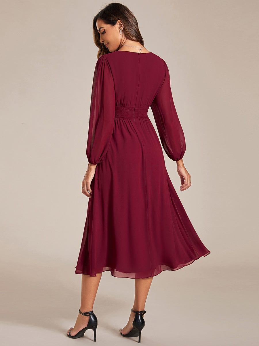 ever AMARA|Chiffon V-Neck Long Sleeves Elastic Band Midi Wedding Guest Dress