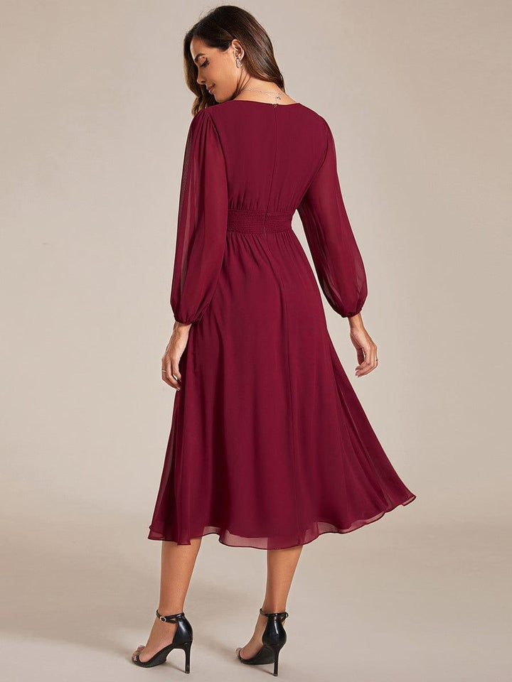 ever AMARA|Chiffon V-Neck Long Sleeves Elastic Band Midi Wedding Guest Dress