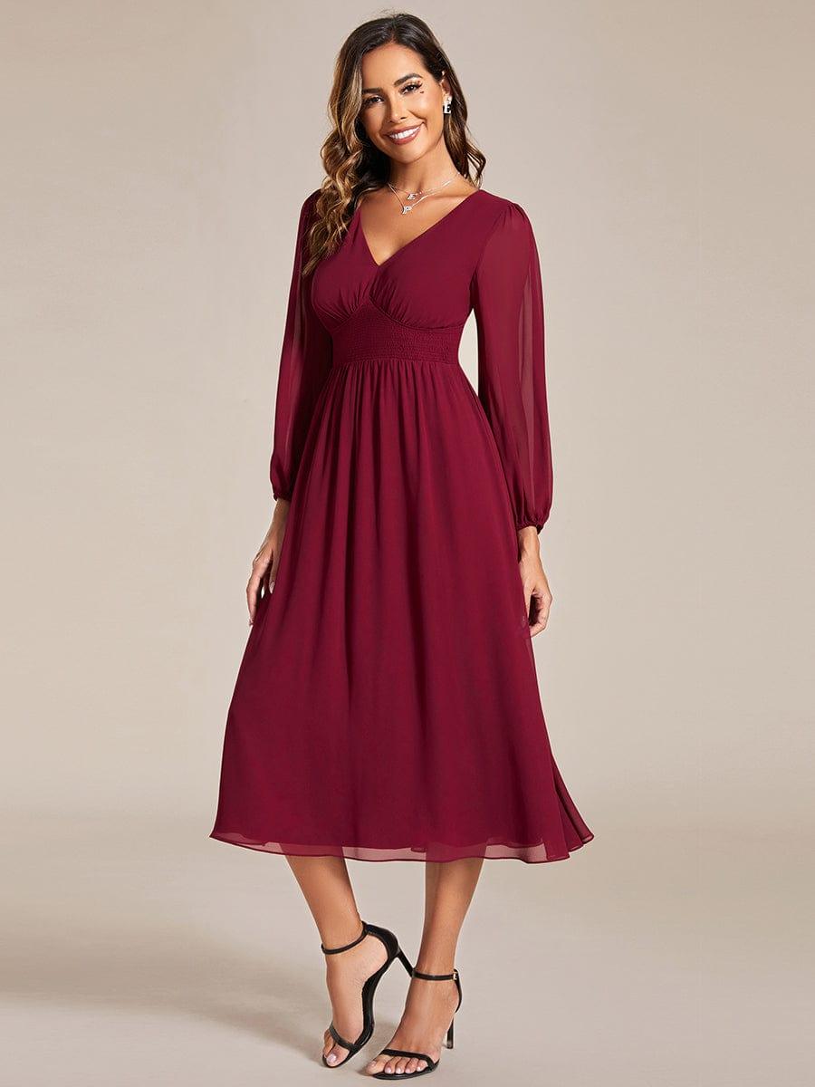 ever AMARA|Chiffon V-Neck Long Sleeves Elastic Band Midi Wedding Guest Dress