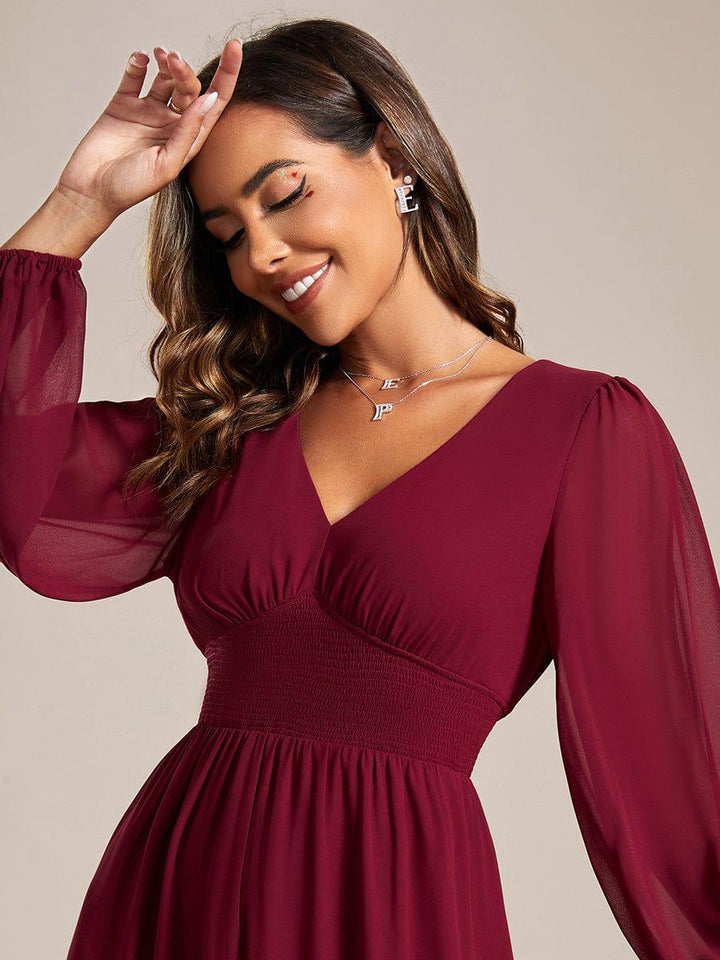 ever AMARA|Chiffon V-Neck Long Sleeves Elastic Band Midi Wedding Guest Dress