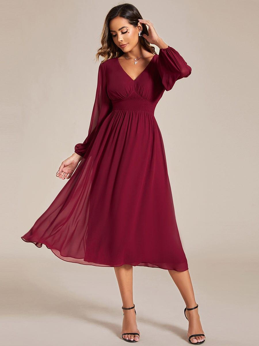 ever AMARA|Chiffon V-Neck Long Sleeves Elastic Band Midi Wedding Guest Dress