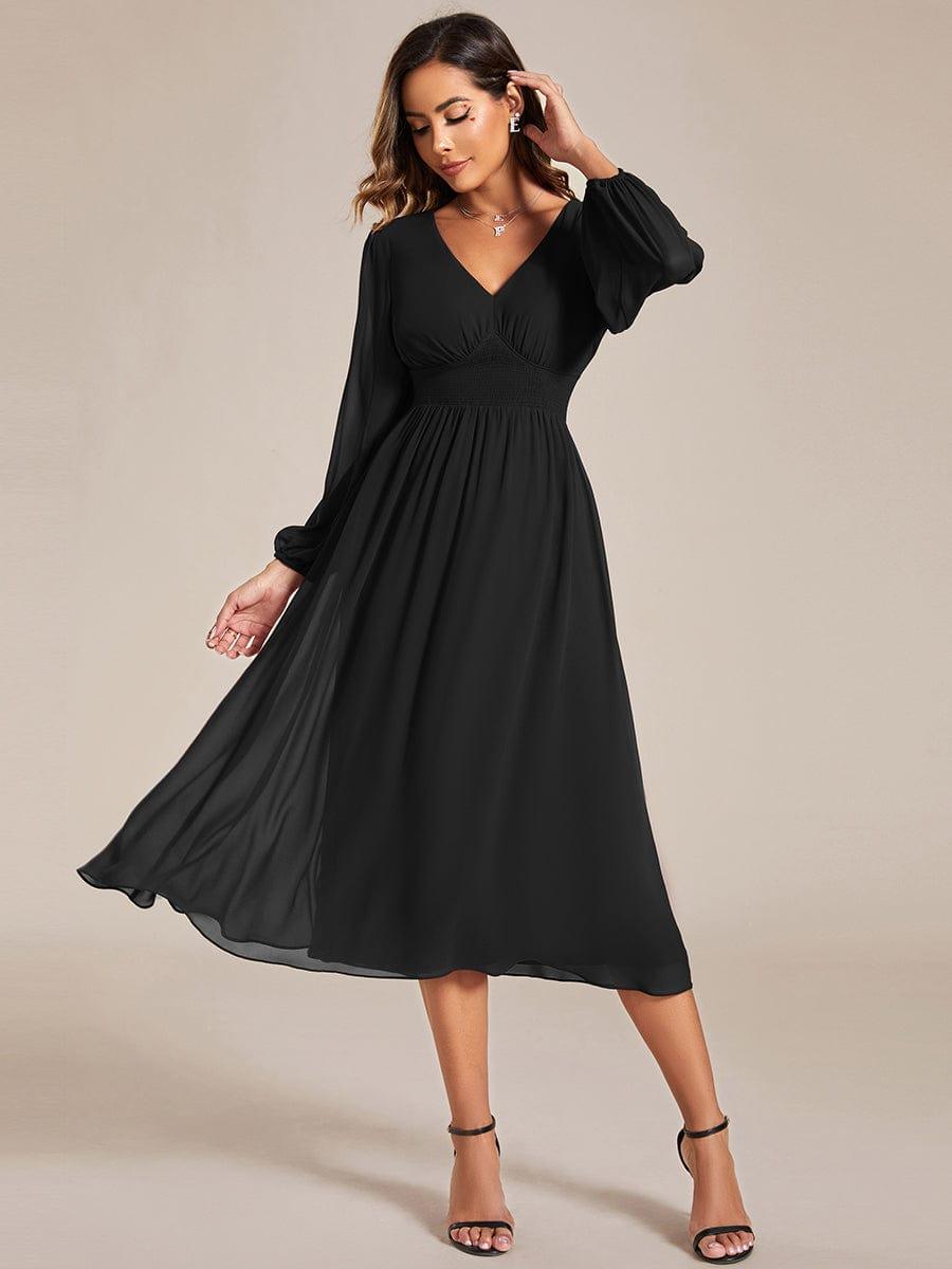 ever AMARA|Chiffon V-Neck Long Sleeves Elastic Band Midi Wedding Guest Dress