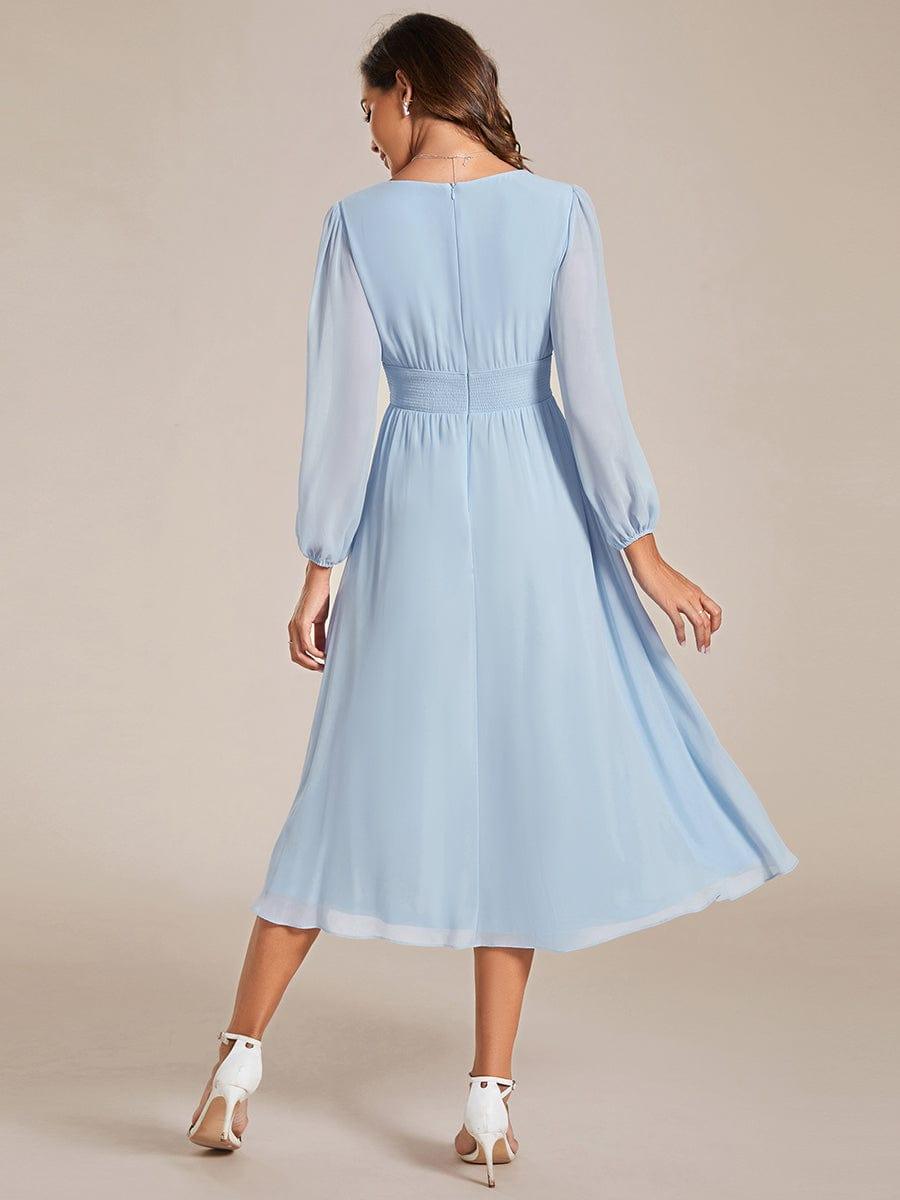 ever AMARA|Chiffon V-Neck Long Sleeves Elastic Band Midi Wedding Guest Dress
