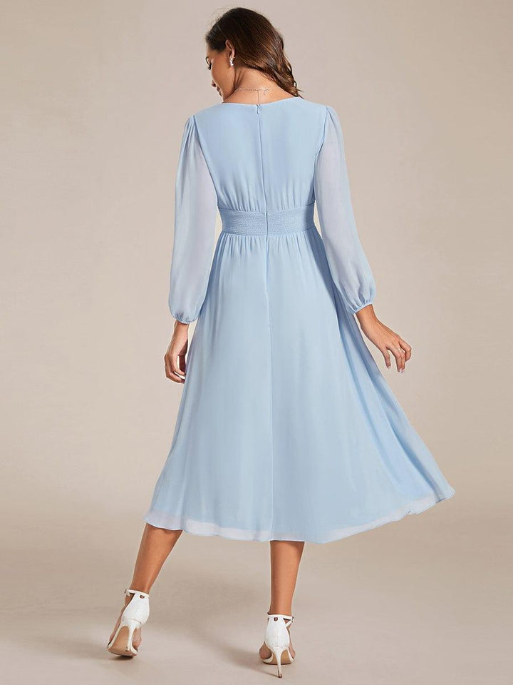 ever AMARA|Chiffon V-Neck Long Sleeves Elastic Band Midi Wedding Guest Dress