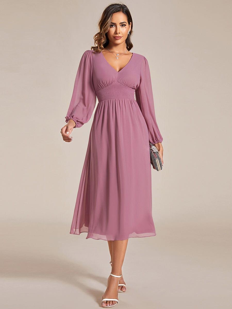 ever AMARA|Chiffon V-Neck Long Sleeves Elastic Band Midi Wedding Guest Dress