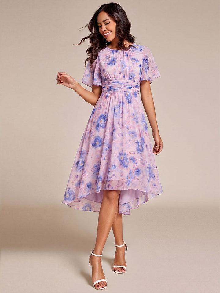 ever EDEN|Chic A-Line Pleated Knee-Length Flowy Chiffon Wedding Guest Dress