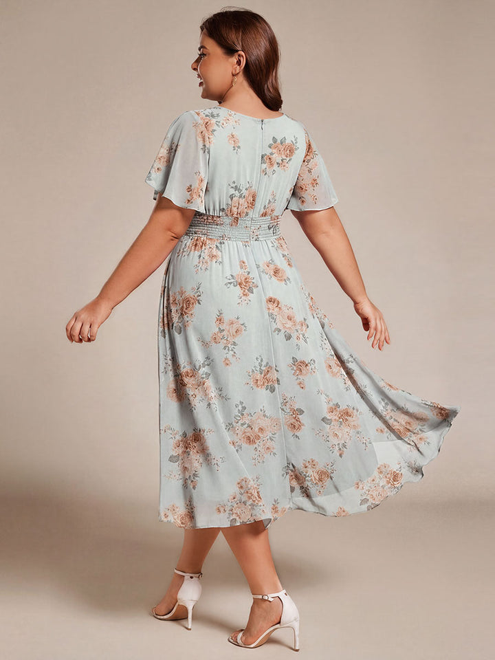 ever EDEN|Chic A-Line Pleated Knee-Length Flowy Chiffon Wedding Guest Dress