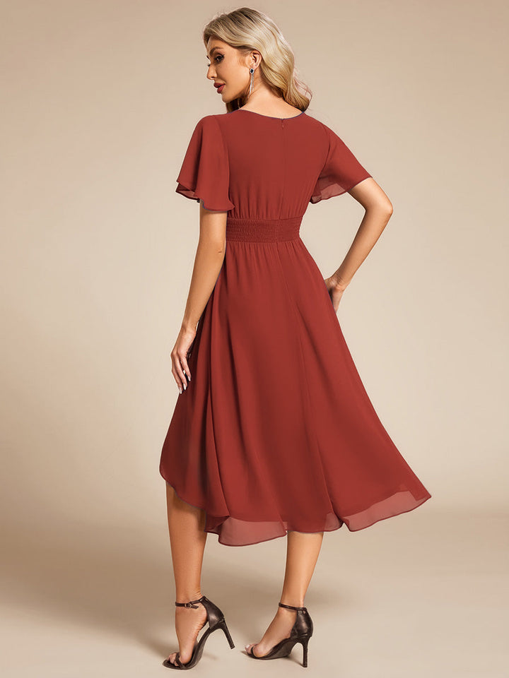ever EDEN|Chic A-Line Pleated Knee-Length Flowy Chiffon Wedding Guest Dress