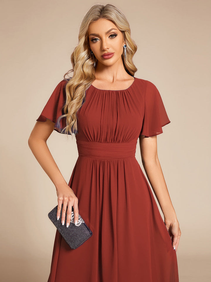 ever EDEN|Chic A-Line Pleated Knee-Length Flowy Chiffon Wedding Guest Dress