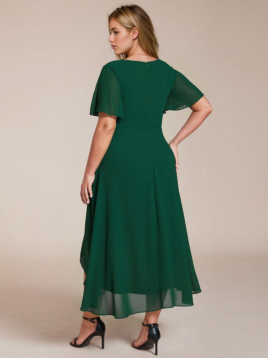 ever LARK|Ruffles Sleeve Pleated V-Neck A-Line Midi Chiffon Wedding Guest Dress