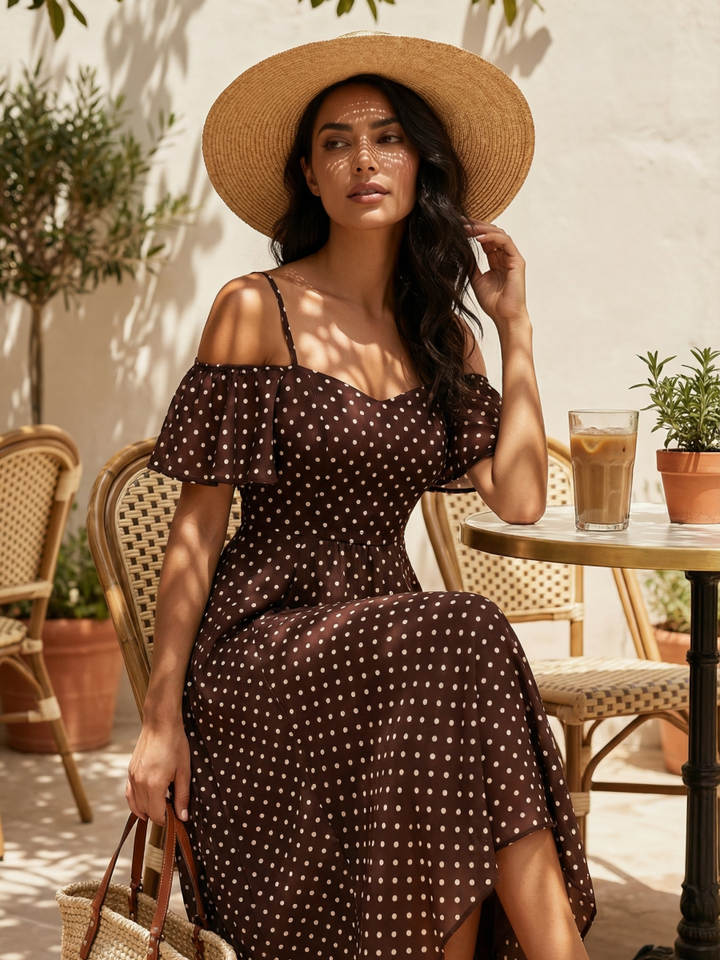 ever JORDANE|Spaghetti Strap Cold Shoulder Chiffon A-Line Midi Wedding Guest Dress