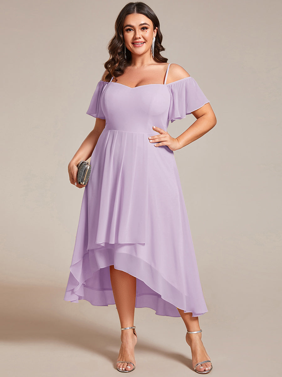 pretty JORDANE|Plus Size Cold Shoulder Sweetheart Necklin Chiffon Midi Wedding Guest Dress