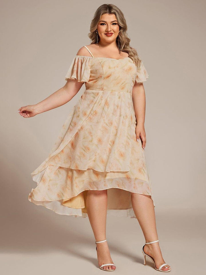 pretty JORDANE|Plus Size Cold Shoulder Sweetheart Necklin Chiffon Midi Wedding Guest Dress