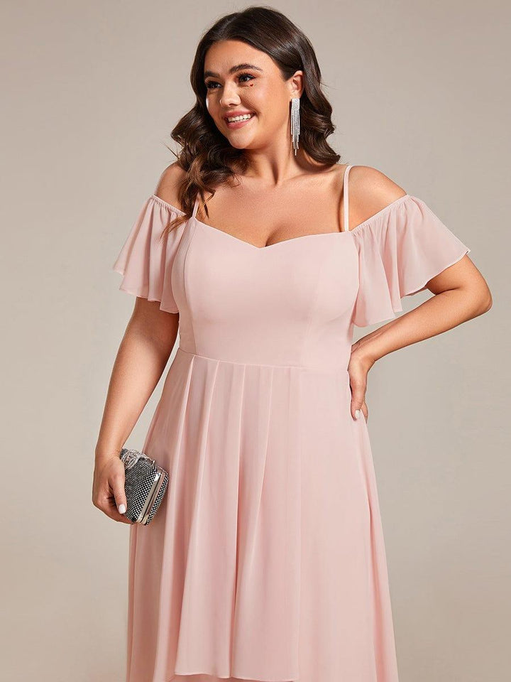 pretty JORDANE|Plus Size Cold Shoulder Sweetheart Necklin Chiffon Midi Wedding Guest Dress
