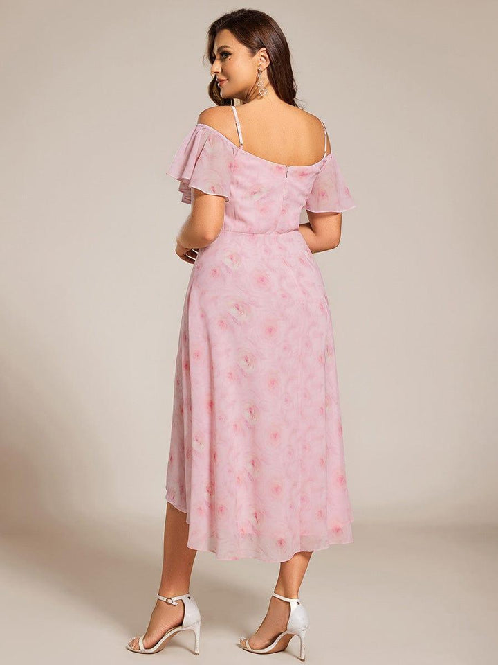 pretty JORDANE|Plus Size Cold Shoulder Sweetheart Necklin Chiffon Midi Wedding Guest Dress